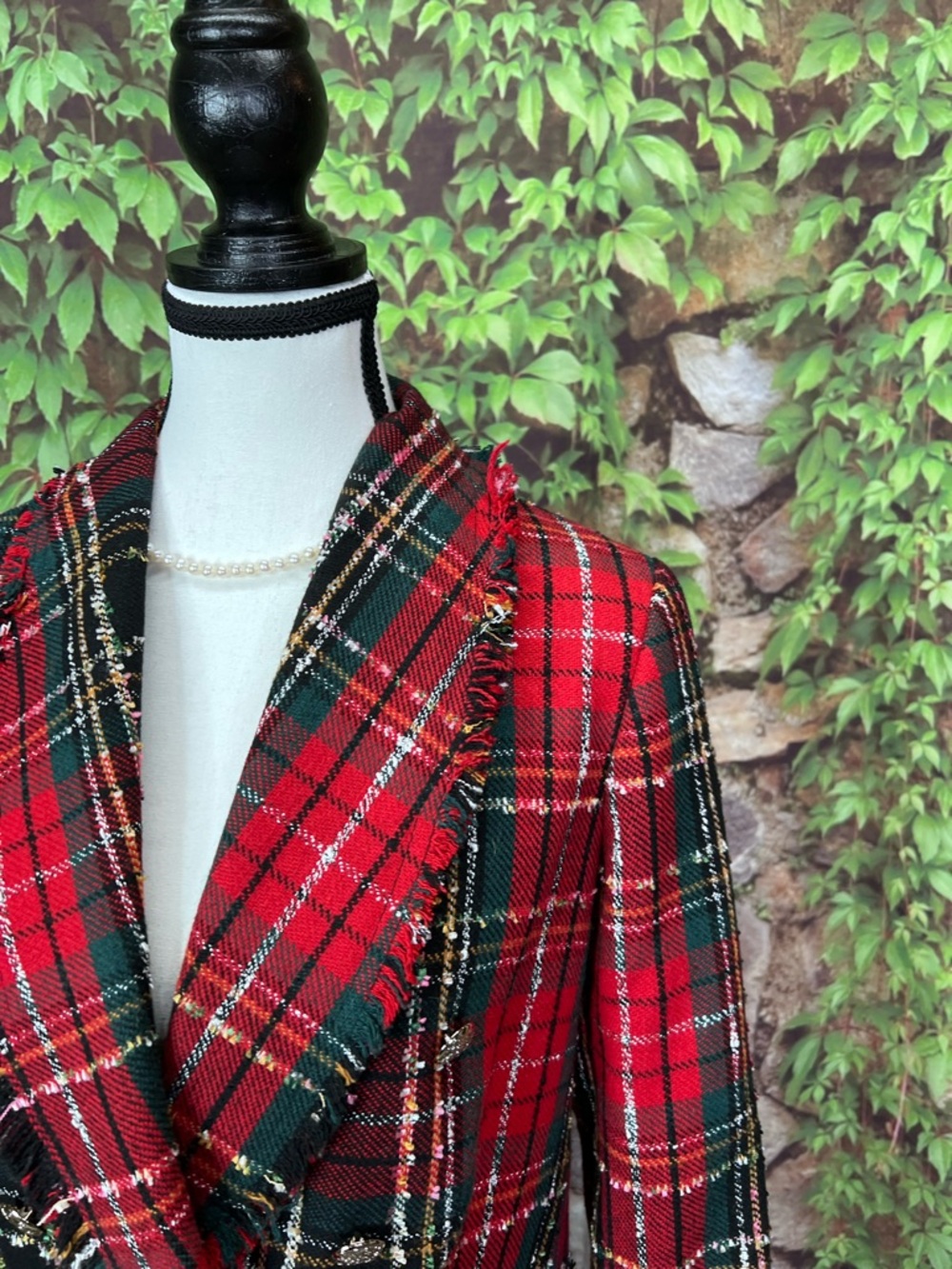 RACHEL ZOE Preppy Red Raw Hemmed Tartan Plaid Equestrian Blazer, M - Picture 6 of 16